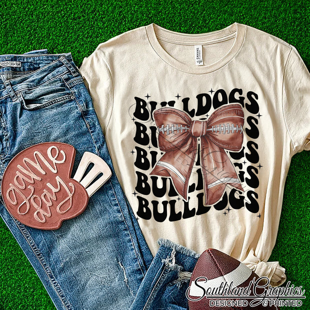 Bulldog Football Bow - Adult Short Sleeve