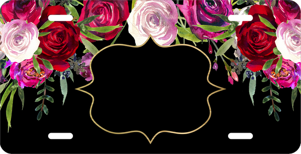Black Rose Floral License Plate